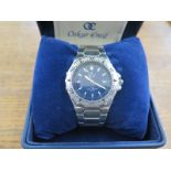 An Oskar Emil stainless steel cased gentleman's wristwatch - blue dial with baton markers,
