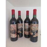 Four bottles of Clos Rene Pomerol 1982 red wine - levels good,