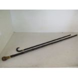 Two canes, both with gold plated mounts, one with agate top,