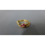 An 18ct yellow gold pearl, ruby and diamond ring approx 2.
