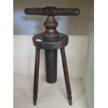 A French? fruit and veg juicer on three leg stand - old treated wood worm to wooden parts - Height