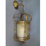 A bronzed metal and glass hanging lantern - Height 56cm x Diameter approx 30cm