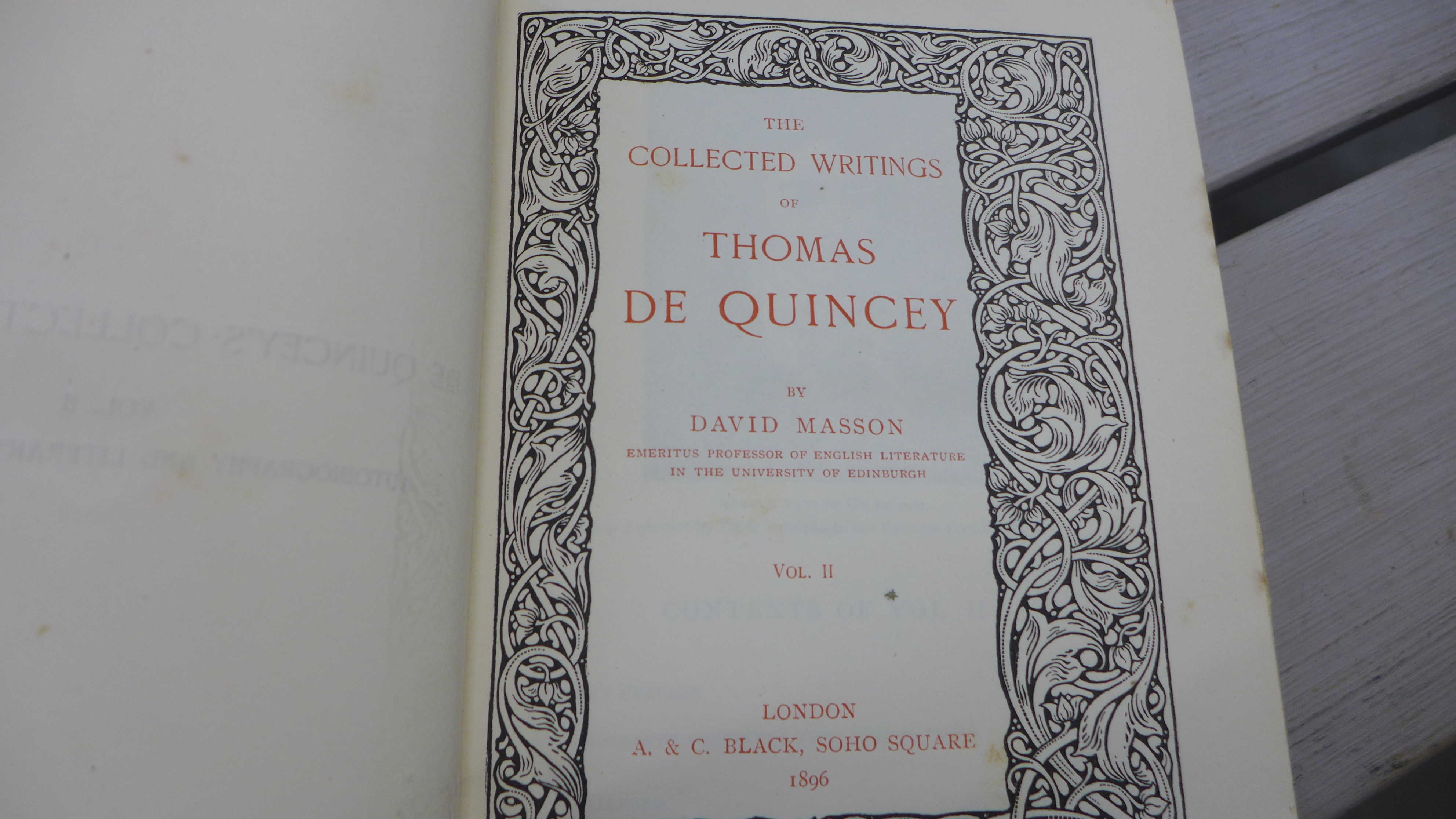 Thomas de Quincey 1897 - The collected writings of Thomas De Quincey by David Masson - 14 volumes - Image 2 of 2