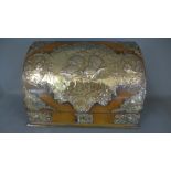 A silver mounted leather covered correspondence box with cherub decoration - Height 20cm x 31cm x