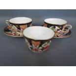 Two Royal Crown Derby Imari pattern cups and saucers with sugar bowl pattern 6041 - no damage