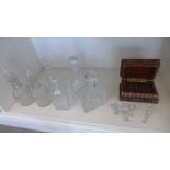 Six cut glass decanters - one damaged,