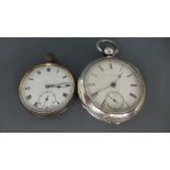 A silver cased open faced pocket watch with Swiss movement,