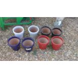 Eight assorted glazed pots - Diameter 20cm