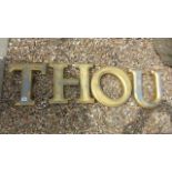 Four gilt letters spelling T H O U Height 30cm - the H is broken