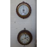 A pair of rope twist clock and barometer by H Hughes & Son London - Diameter 19cm