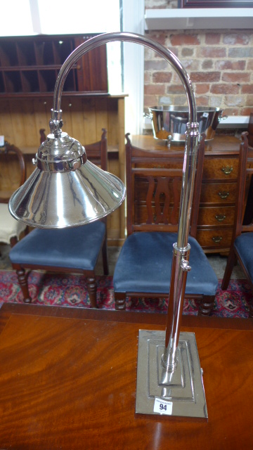 A nickel plated Art Deco style desk lamp on rectangular stepped base - Height 58cm