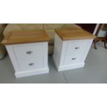 A pair of good quality painted white bedsides with solid oak tops - Width 54cm x Depth 40cm x