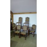 An antique style oak refectory table with six similar chairs - Table height 74cm x 183cm x 81cm