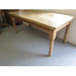 A Victorian style pine kitchen table - Height 78cm x 183cm x86cm