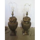 A pair of modern gilt flowering urn lamps - Height 66cm