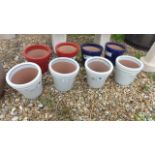 A set of eight assorted glazed pots - Diameter 20cm