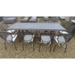 A Bramblecrest 240cm concrete top table with ten mesh chairs and cushions