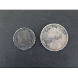 An 1816 Georgian silver shilling and a Victorian Gothic Florin