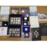 A collection of proof coins to include fine silver Britannia 2014, Gibraltar silver,