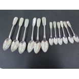 Two sets of six Russian silver spoons