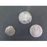 Two William III silver sixpence and a James I silver half goat