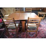 A G Plan drop leaf dining table and four chairs - Height 72cm x 133cm x 92cm - the chairs need re