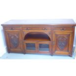 A late Victorian/Edwardian mahogany dresser base - Height 88cm x 182cm x 56cm