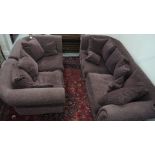 A three seater sofa - Length 270cm - and matching two seater sofa - Length 220cm - in purple fabric