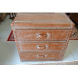 A leather effect three drawer steamer type chest - Height 76cm x 77cm x 38cm