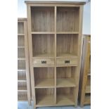 A Besp-oak Vancouver solid oak bookcase with two small drawers and fixed shelves - Height 211cm x