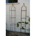 A pair of hand forged wrought iron square garden obelisks with ball finials - Height 230cm x 32cm