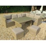 A Bramblecrest Sahara modular sofa set with casual dining table and two dining stools