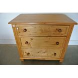 A good quality 19th century European stripped pine chest of three drawers - Width 90cm x Height