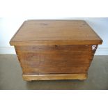 A rustic stripped pine blanket chest on metal castors - circa 1920 - Width 75cm x Height 62cm x