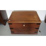 A pine Victorian style box with metal banding - Height 54cm x 87cm x 61cm