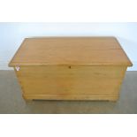 A Victorian stripped pine blanket box with interior two small drawers and candle box - Good clean