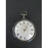 A silver pair cased pocket watch London 1838/39 with chain driven fusee movement and verge