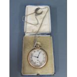 A gold plated Grovenor pocket watch - Width 46mm - with a chain and silver horseshoe fob -