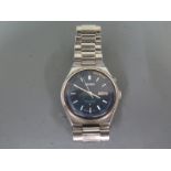 A Seiko Bellmatic wristwatch blue dial with baton markers,