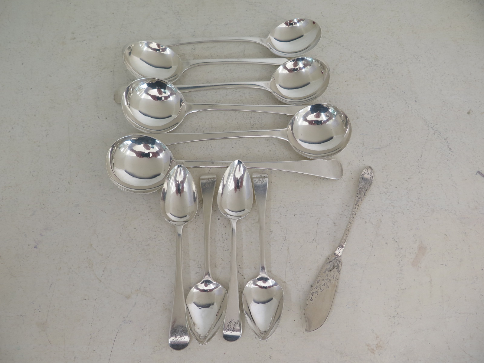 Six silver hallmarked soup spoons, - Image 2 of 2