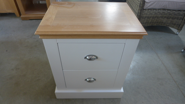 A pair of new good quality painted white bedsides with solid oak top - Height 64cm x Width 53cm