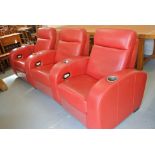 A run of three red leather electric cinema type seats - Total Length 275cm - originally bought from