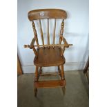 A Victorian ash and elm child's high chair - Height 88cm