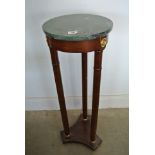 A Regency style mahogany Jardiniere stand with marble top - Height 82cm x Diameter 27cm