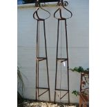 A pair of wrought iron triangular garden obelisks with scroll finials - Height 235cm x 39cm square