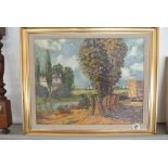 An oil on board A Tuscan landscape, tree and villa to foreground - signed B.V.