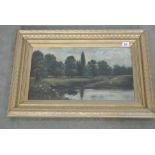 An Oil on Canvas - River Scene - Initialled CA Dec 1896 - 29cm x 50cm - in a gilt frame