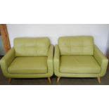 A pair of John Lewis Pistachio Prescott buckskin Barbican snuggler armchairs - Height 90cm x 115cm