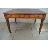 A Victorian mahogany library writing table with a leather inset top and two active and two dummy