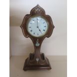 An Art Nouveau style inlaid mantle clock Roman numerals to white enamel dial - 33cm x 15cm x 8cm